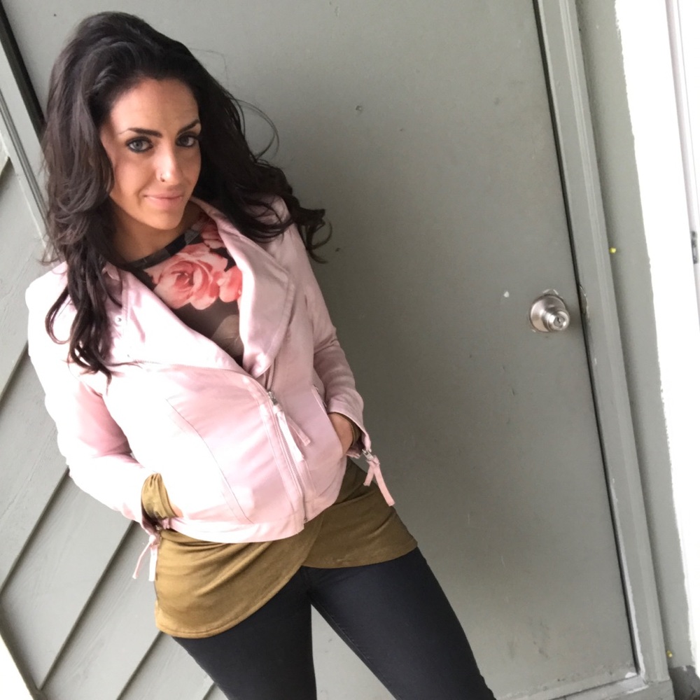 Guess Moto Jacket Light Pink Sz Medium Pre-Owned